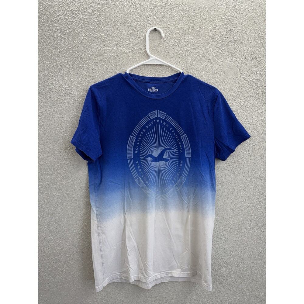 Hollister Mens T-Shirt Size Small Blue Ombre Logo Short Sleeve Tee